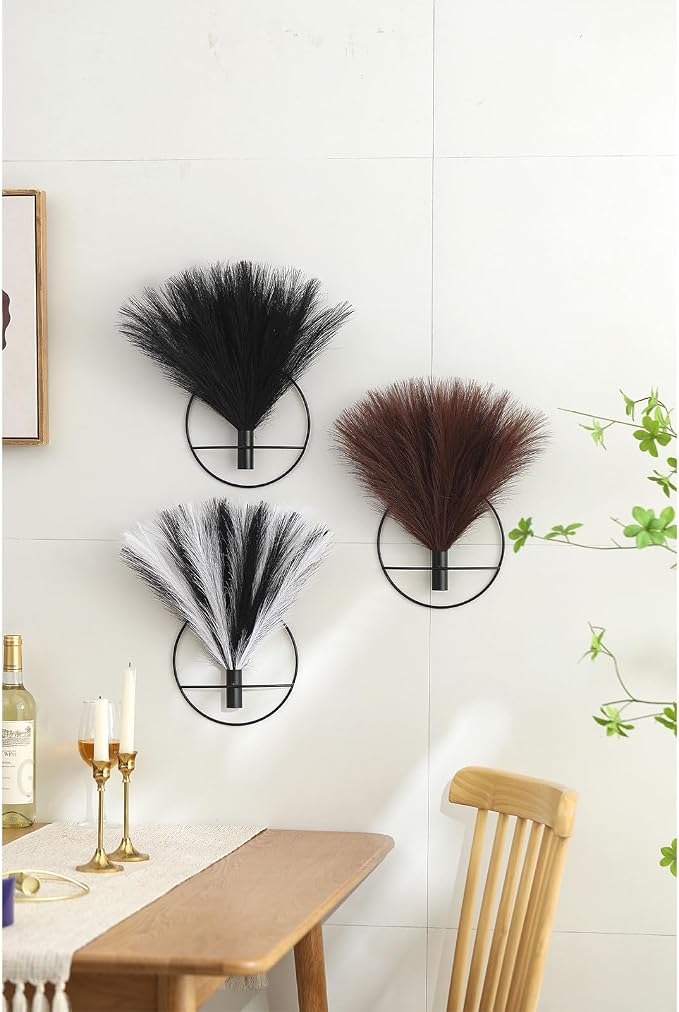 Pretty Jolly Boho Pampas Wall Decor Gold Metal Wall-Mounted Art | Morden Artificial Greenery Display，2 Pack Hanging Planter For Living Room, Bedroom, Bathroom, Dining room