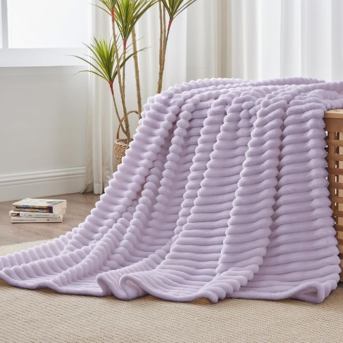 BEDELITE Ribbed Twin Blanket for Couch & Bed, Lavender Fog, 60"x80" | Ultra-Soft Plush Fleece, Cozy, Warm Yet Lightweight, Ribbed Texture, Home Decor, Machine Washable, Giftable, All-Season Use