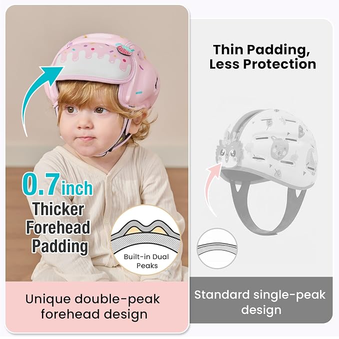 Baby Head Protector Baby Helmet for Crawling and Walking - No Bumps and Soft Safety Peak - Ultra Light and Adjustable Baby Head Protector Suitable for Babies 6-24 Months-Sweet