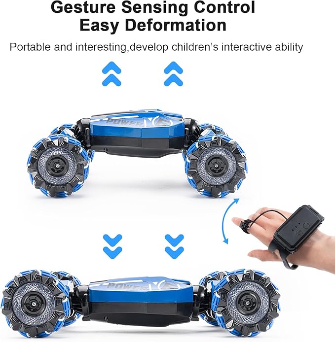 YEMIAI RC Stunt Car, 2.4GHz 4WD Drive Remote Controlled Gesture Sensor Toy Car, Hand Remote Control car with 360° Flipping Light and Music, Children's Toys for Boys and Girls Aged 5-13