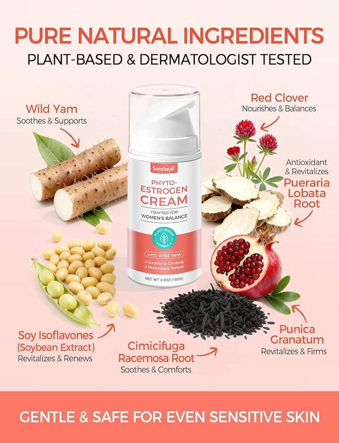 Estrogen Cream for Menopause Support - Soothing Phytoestrogen Cream with Wild Yam for Women - Natural Balancing Skin Moisturizer - Hydrates, Firms & Revitalizes Dry, Aging Skin - 3.5 oz