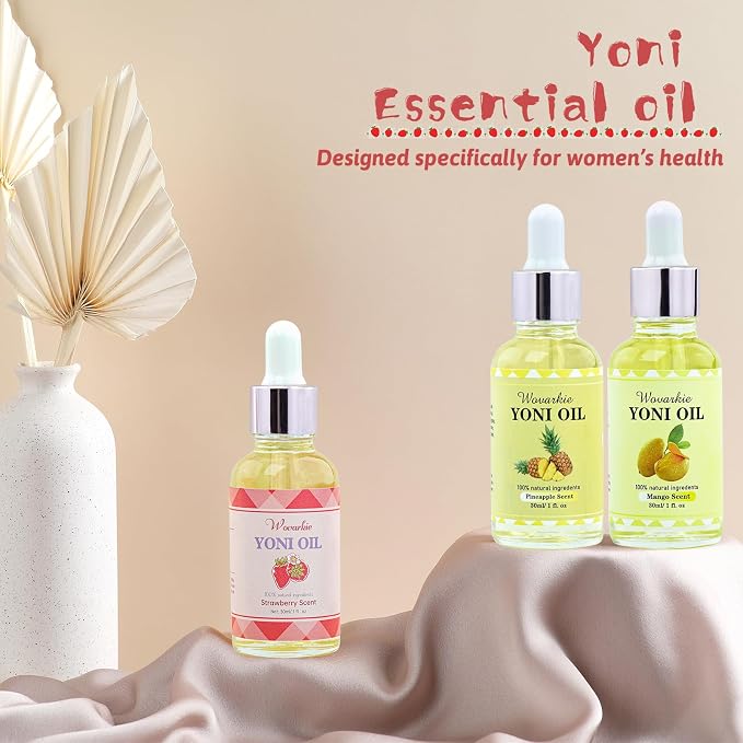Wovarkie 3 Packs Yoni Oil for Women, 100% Natural Feminine Oil Intimate Deodorant for Women, Eliminates Odor and Ph Balanced, Feminine Serum Made with Pure Natural Essential Oils (1 fl oz/30 ml)