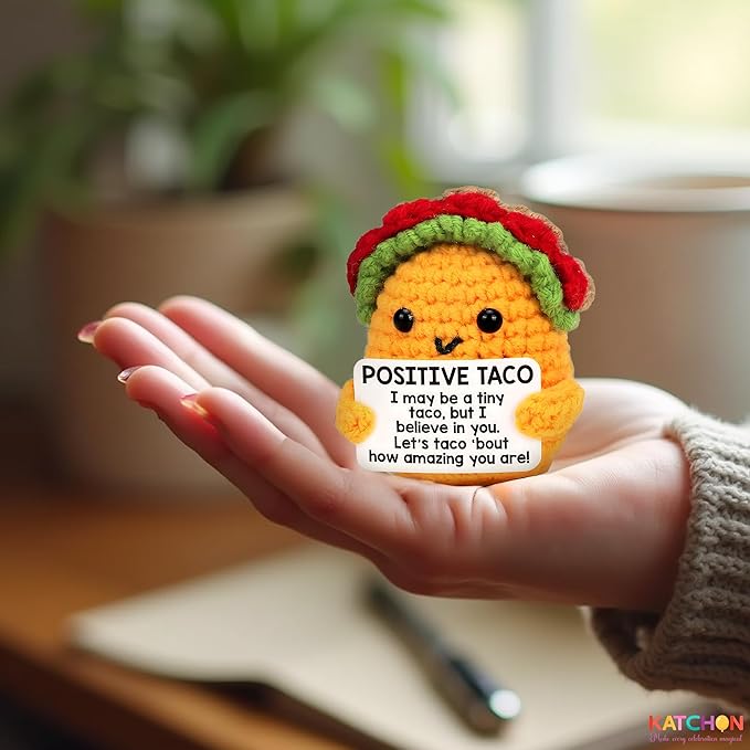 KatchOn, Mini Positive Crochet Taco | Christmas Birthday Gifts for Women, Men, Mom, Dad, Son, Daughter, Sister, Friends, Coworkers | Thanksgiving Basket Stuffers | Desk Home Decor Emotional Support
