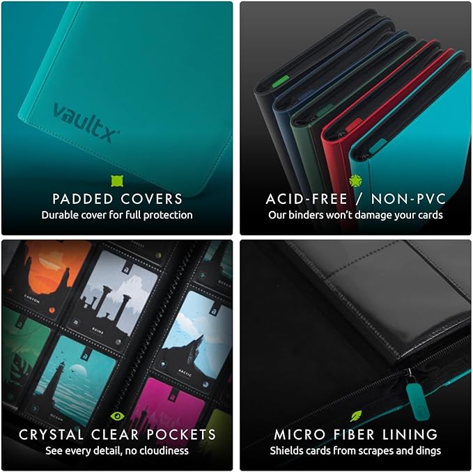 Vault X 4 Pocket Zip Binder, 160 Cards, Exo-Tec Material, 20 Side-Loading Pages (Teal)