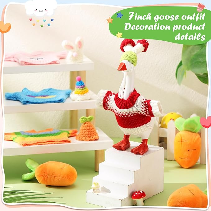 4 Set 7 Inch Mini Desk Goose Knitted Outfits Magnetic Goose Key Holder Multiple Colors Clothes for Magnetic Duck Statue Desk Key Holder Decor