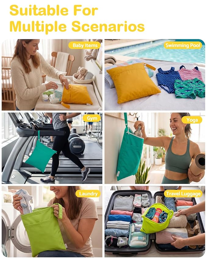 ALVA ALVABABY 3pcs Medium Cloth Diaper Wet Dry Bags Waterproof Reusable with Two Zippered Pockets Travel Beach Pool Daycare Soiled Baby Items Yoga Gym Bag for Swimsuits or Wet Clothes 3L-ZM42