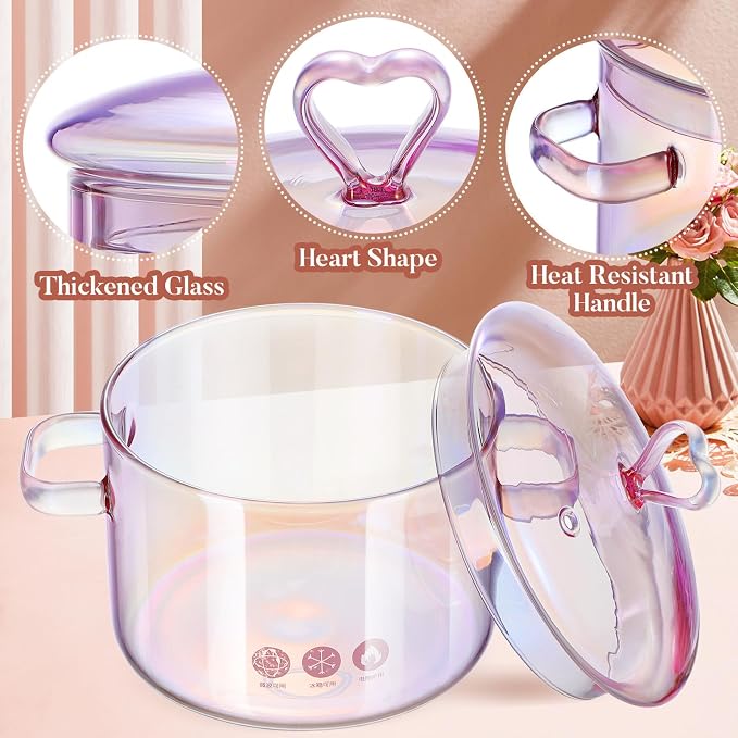 TOYANDONA Glass Cooking Pot 5L Double-Handle Stew Pot with Lid Heat-Resistant Borosilicate Glass for Soup Noodles Ramen and Household Cooking