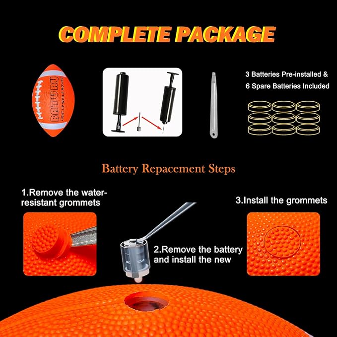 Light Up Football, Glow in The Dark Balls Toys, Junior NO 6 - Birthday Gifts for Boys Kids Teen Youth 8 9 10 11 12 Year Old, Catch Games in Backyard Evening, Camping, Beach, Outdoor (Orange+Black)