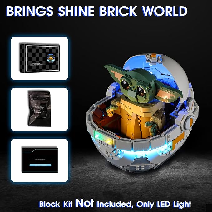 Vaodest LED Light for Lego 75403 Grogu with Hover-Pram Set,Design and Configuration Compatible with Lego 75403 Model(LED Light Only, Not Building Block Kit)