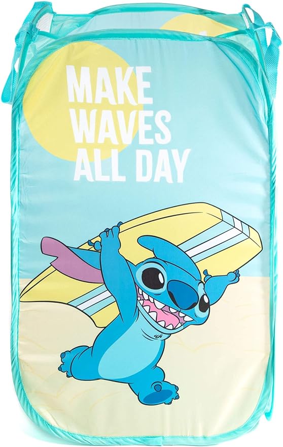 Jay Franco Disney Lilo & Stitch Make Waves Pop Up Hamper - Mesh Laundry Basket/Bag with Durable Handles (Official Disney Product)