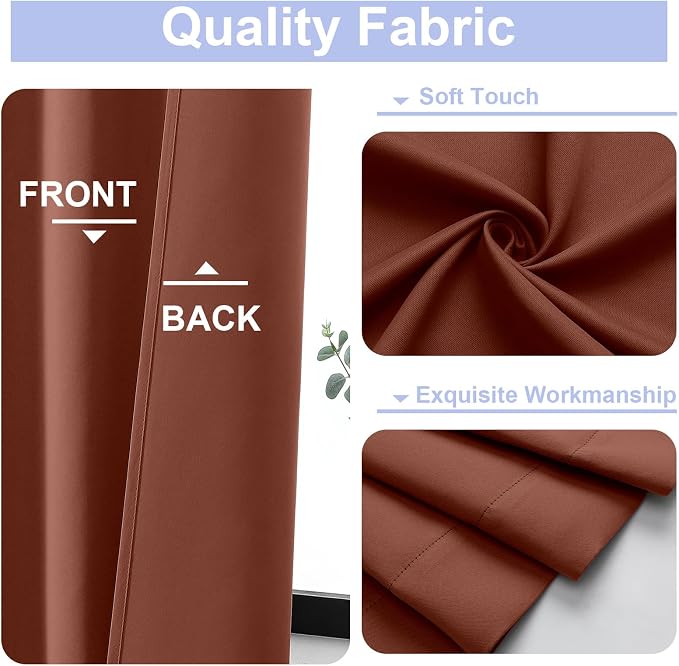 Simplebrand Ava Terracotta Blackout Curtains for Bedroom 84 Inch Length 2 Panels Set, Solid Thermal Insulated Privacy Living Room Window Treatment Curtains Blackout Drapes, W40 x L84 Inch, Terracotta
