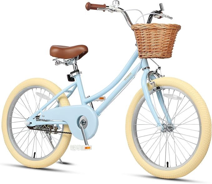 Petimini Vintage Kids Bike for Girls, 12–20 Inch Classic Bicycle with Wicker Basket & Bell, High Tensile Steel Frame, Training Wheels (12–18”), 85% Pre-Assembled, Retro Bike for Outdoor Riding