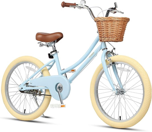 Petimini Vintage Kids Bike for Girls, 12–20 Inch Classic Bicycle with Wicker Basket & Bell, High Tensile Steel Frame, Training Wheels (12–18”), 85% Pre-Assembled, Retro Bike for Outdoor Riding
