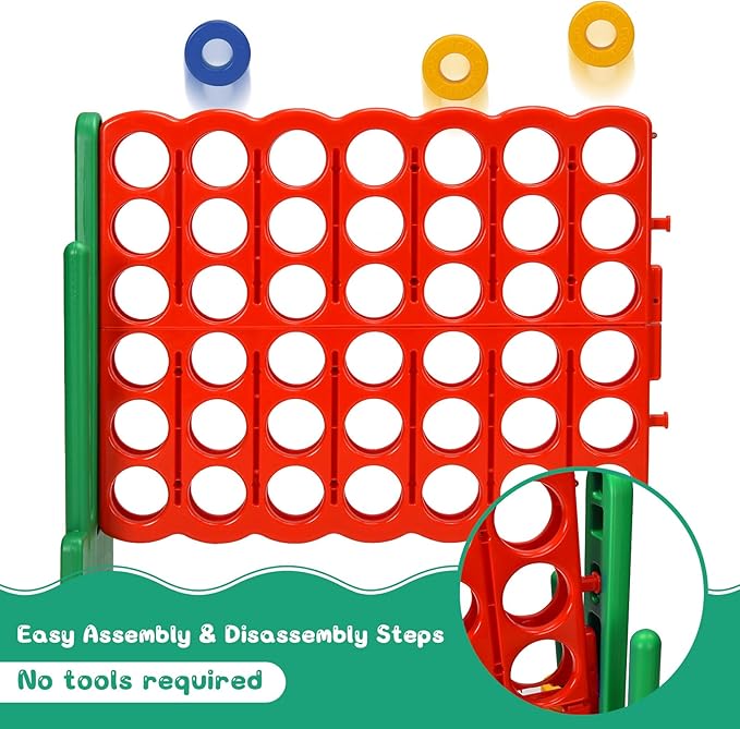 COSTWAY Jumbo 4-to-Score Giant Game Set for Kids & Adults, 2.5Ft Indoor Outdoor Game with Basketball Hoop, Ring Game, 42 Jumbo Rings, Quick-Release Slider, Perfect for Birth & Holiday Party