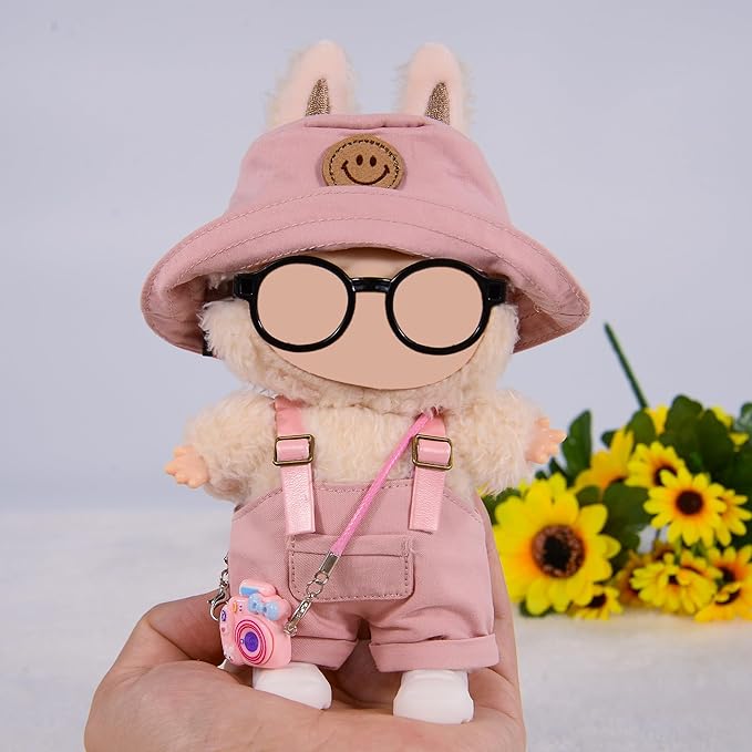 17cm Doll Clothes & Accessories Set Include: Hat, Overall, Shoes, Glasses and Bag- Cute Clothes for Dress up Unique Style (Doll Not Included), Pink