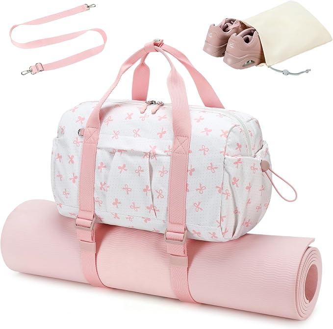 LEDAOU Small Gym Bag for Women, Mini Duffle Bag with Yoga Mat Holder Lightweight Carry On Sports Bag with Separate Shoe Pocket and Wet Pocket Duffel Bags Dance Yoga Workout Bag