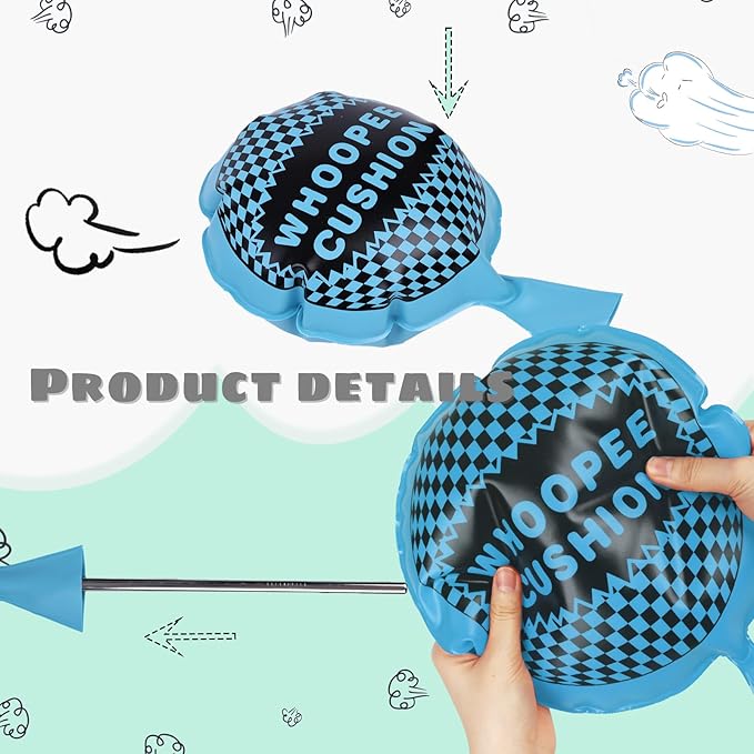 POPLAY 2PCS Whoopee Cushions, 10 Inch Fun Toys Blue Fart Pillow Prank Toys for Novelty Party Favor Kids