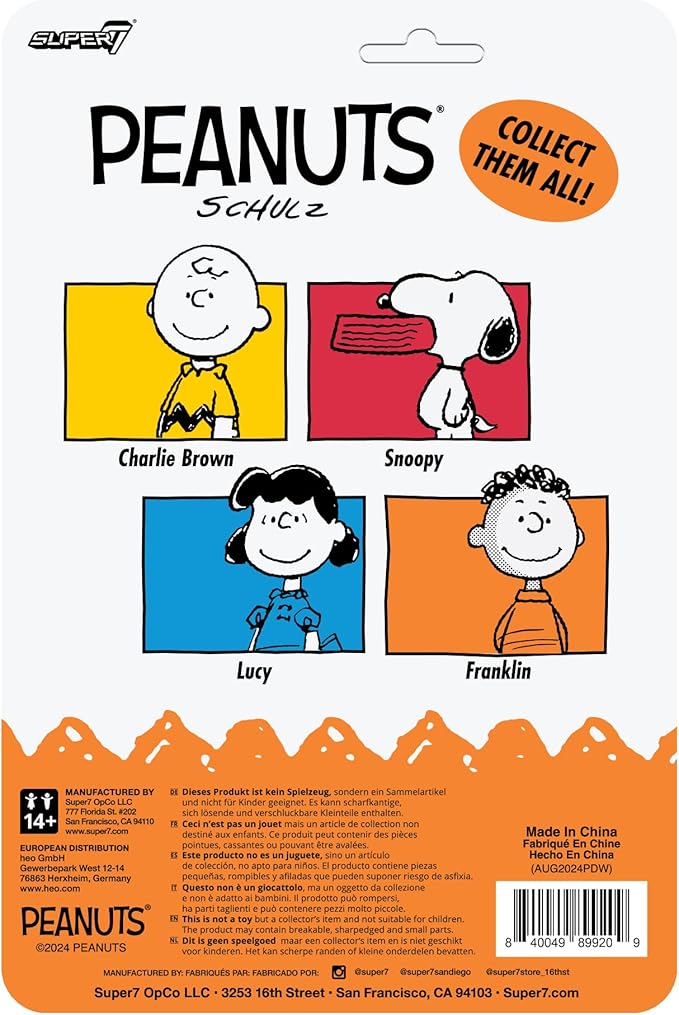 Super7 Peanuts Franklin Reaction Figure - 3.75" Peanuts Action Figure Classic Cartoon Collectibles and Retro Toys