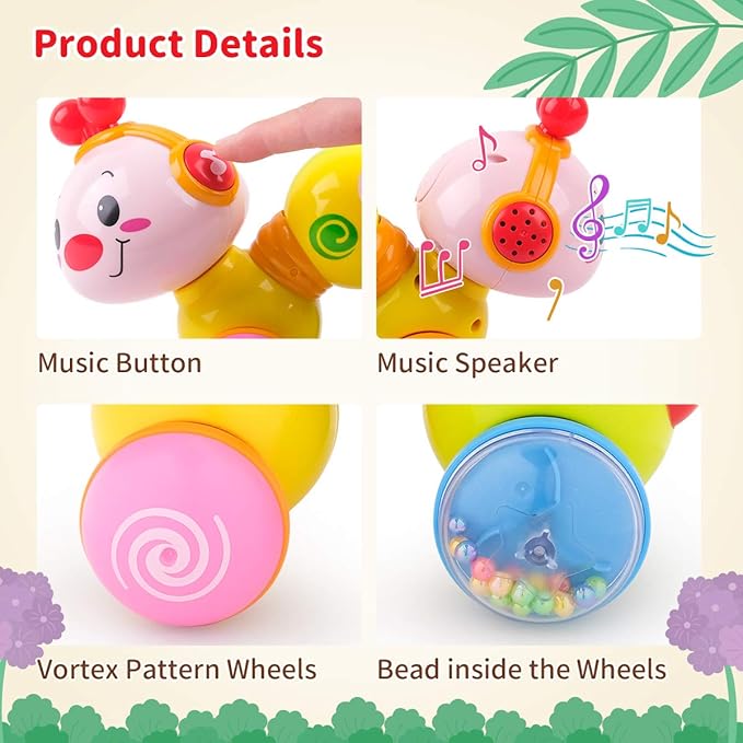 Vanmor Baby Toys 6-12 Months, Infant Musical Caterpillar Crawling Toy, Press and Go Interactive Inchworm Toy with Light Up, Tummy Time Educational for 6 7 8 9 12 18 Months