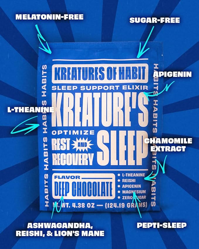Kreatures of Habit KREATURE'S Sleep Elixir, Chocolate | Sugar-Free, With Ashwagandha, Chamomile, GABA, L-Theanine, Reishi & Magnesium, Sleep Support