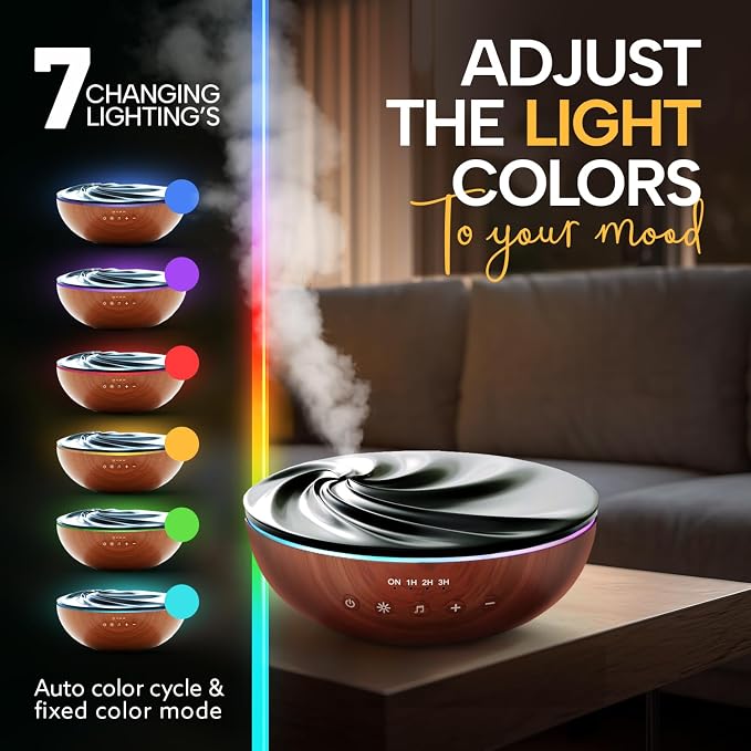 Aromatherapy Essential Oil Diffuser for Large Room, 500ml Ultrasonic Quiet Cool Mist Aroma Humidifier for Home, 8 Relaxing Sounds, White Noise, Timer, Waterless Auto-Off Safety