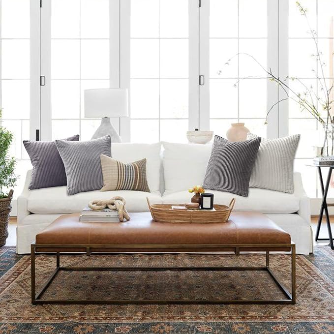 Topfinel Cushion Cover 50x50 cm Gray Set of 4 Corduroy Pillow Covers Cushion Cover Decorative Cushion Cover Sofa Cushion Deco for Sofa Bedroom Living Room Balcony Children Fluffy Gradient
