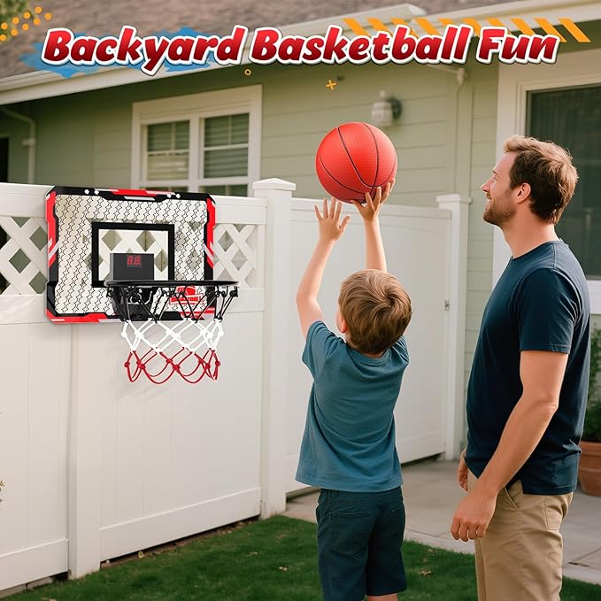 EagleStone Mini Indoor Basketball Hoop with Scoreboard,4 Balls & Pump,Over The Door Bedroom Office Basketball Hoop for 6 7 8 9 10 11 12+ Year Old Kids Boys