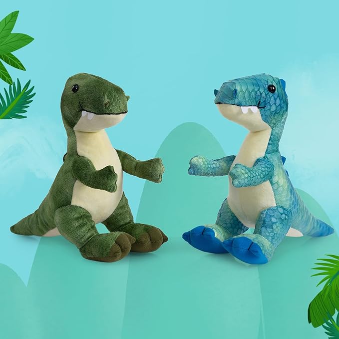 HollyHOME Plush T-Rex Dinosaur Toy with Soft Realistic Textured Scales Cute Dino Gift for Kids Blue and White 10"