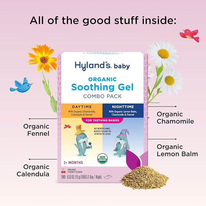 Hyland’s Oral Soothing Gel Combo Pack - .53 oz, 2-Count, Organic Cherry Flavor - Soothing Daytime and Nighttime Support for Teething & Oral Discomfort