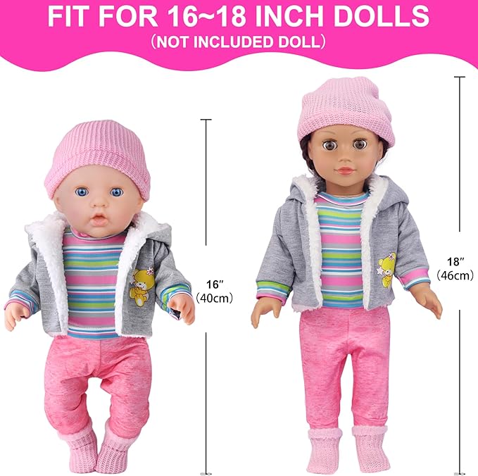 UNICORN ELEMENT 9PCS 16-18 Inch Baby Doll Clothes Set - Magic Tape Design Cute Outfits for Baby Dolls with Hat & Socks, 3+ Age Pretend Play Costumes to Boost Creativity (No Doll Included)