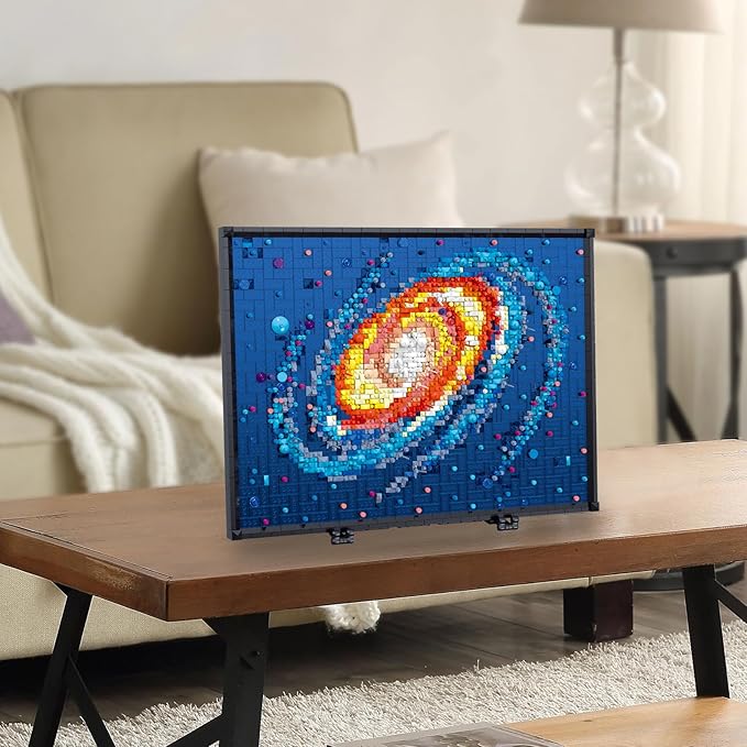 Art The Milky Way Galaxy Building Set, 3D Wall Art Building Kit for Decor, DIY Space Decor with Display Stand, 2438 PCS Mini Bricks Creative Gift for Adults Kids 14+
