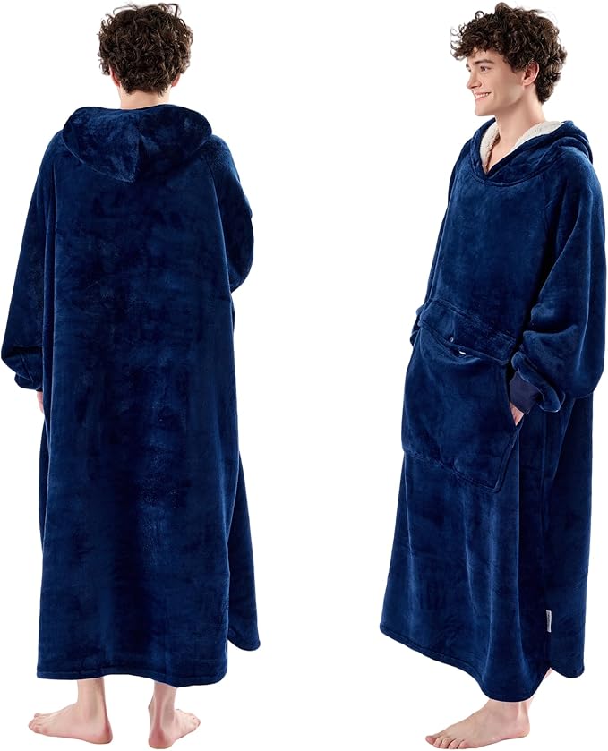 Krifey Big & Tall Wearable Blanket Hoodie with Cat Pocket, Extra Long Oversized Fleece Blanket for Adults, Cozy Birthday Gifts, Christmas Gifts