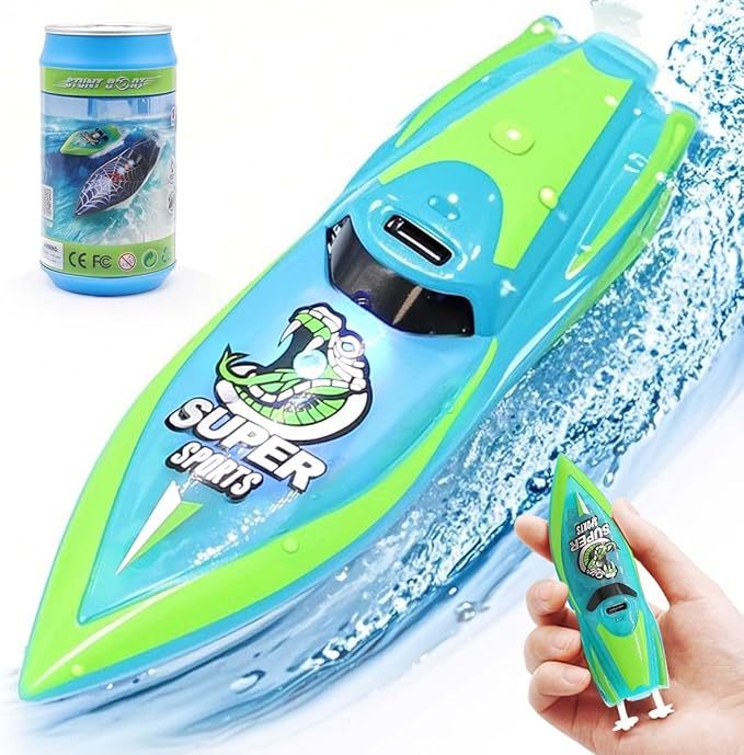 Mini Remote Control Boat RC Boat 2.4Ghz 360 Rotating LED Light bulit-in Rechargeable Battery Pool BathtubToys Remote Control Boats for Kids 8-12 Years Birthday Gift Green