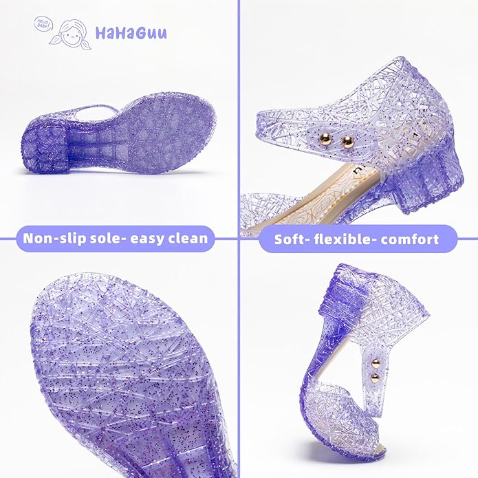 Princess Jelly Flats Shoes Girls Birthday Party Heels Snow Queen Cosplay Costumes Dress Up Sandals for Toddler Little Girls Big Kids