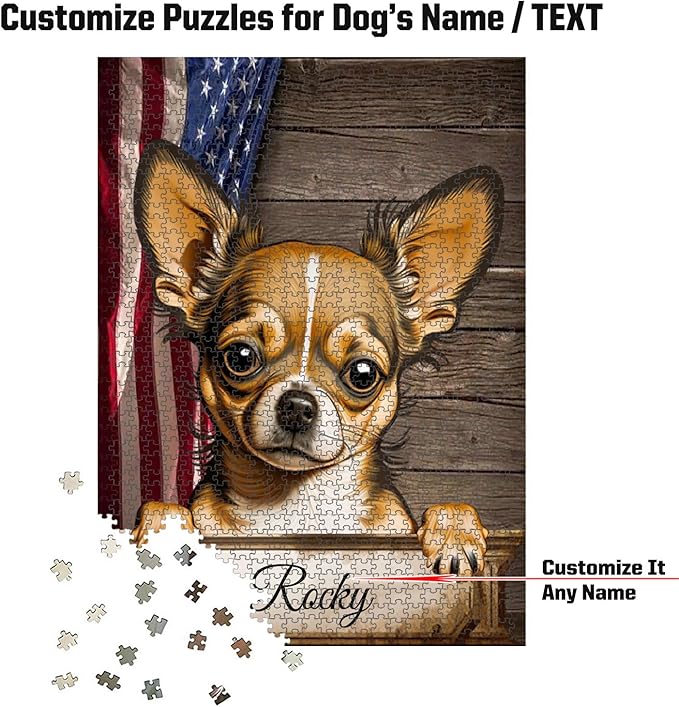 Custom Wooden Jigsaw Puzzles with Your Dog's Name on Chihuahua Art Print - 300 500 1000PCS Puzzles Game and Home Wall Decor