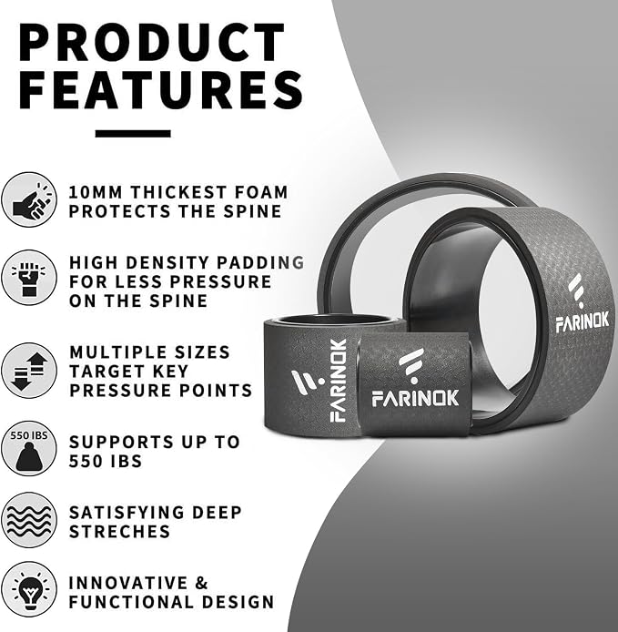 Yoga Wheel for Back Pain Relief, Back Roller Wheel with Extra Cushion, Wider & Thickest Foam, Stretches and Strengthens Core Muscles