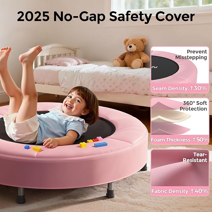 BCAN SP1 36'' Toddler Trampoline, ASTM Certified - Kids Trampoline for Ages 1-6, Foam Handle & Safe Thickened Cover, Mini Trampolines for Kids Indoor, Easy to Assemble| FED Fitness