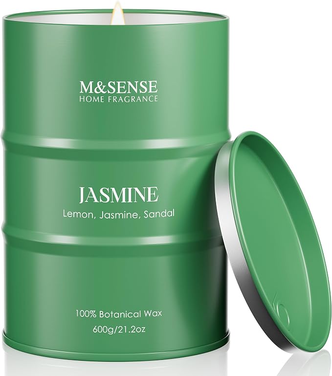 M&SENSE Jasmine Scented Candles Large, Natural Soy Candles 21.2oz 120 Hour Slow Burning,Aromatherapy Candle for Stress Relief Meditation Relaxing
