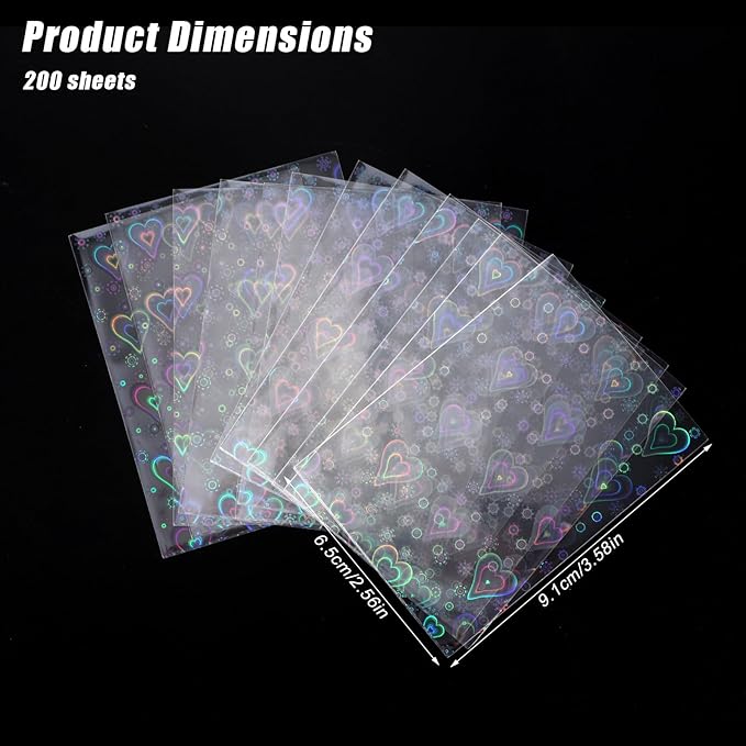 200pcs Love Heart-Shape Photocard Sleeves, 9.1x6.5cm/3.58x2.56in Holographic Foil Card Protector Covers for Trading Cards Kpop Photocards