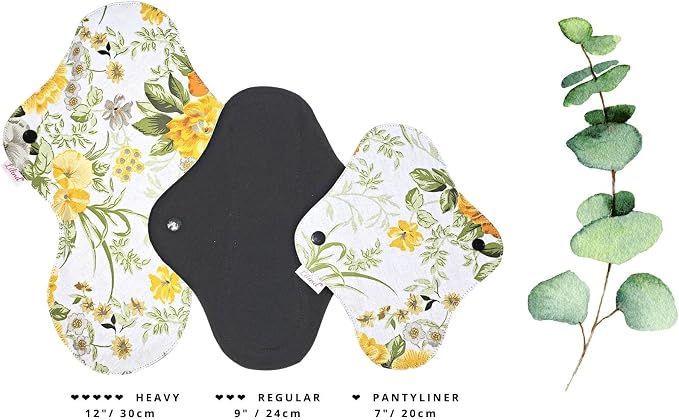Lilind® 6 Pack Pantyliners, Black Cloth Pads, 100% Cotton Reusable Menstrual Sanitary Napkins, Free Wet Bag, Complete Set, Zero Waste