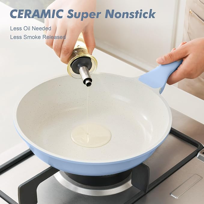 SENSARTE Nonstick Ceramic Frying Pan 8-Inch, Healthy Non Toxic Skillet, Induction Compatible Omelet Pan with Heat Resistant Handle, PFAS-Free, Blue