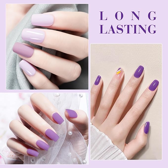 CANNI Purple Gel Nail Polish Set – 6 Colors 9ML Violet, Dark Purple, Lavender, Pastel Pink – Soak Off UV LED Nail Gel Kit for DIY Art, Summer Manicure, Home or Salon Use