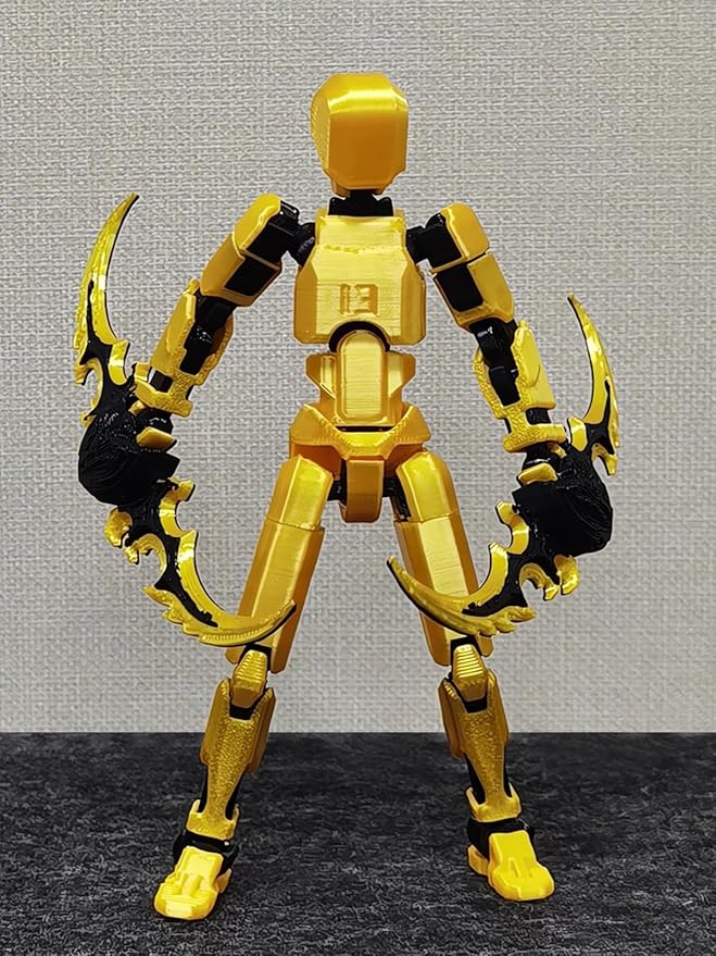 (Assembly Completed) T13 Action Figure, 5.5 Inch 3D Printed Multi-Jointed Movable Dummy 13 Toy,Dummy 13 Robot Action Figure with Lots of Weapons, Gold