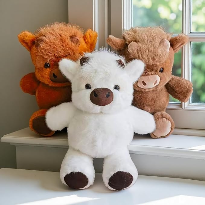 17" Highland Cow Plush Toy - Ultra Soft Stuffed Animal, Cute Scottish Cow Plushie for Nursery Decor & Kids Gift(White)
