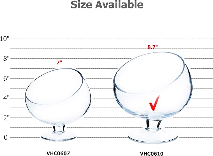 WGV Slant Cut Bowl Glass Vase with Stand, Width 8.25", Height 8.75", Clear Planter Terrarium, Candy Dish, Fruit Jar for Wedding Party Event, Home Office Decor, 1 Piece