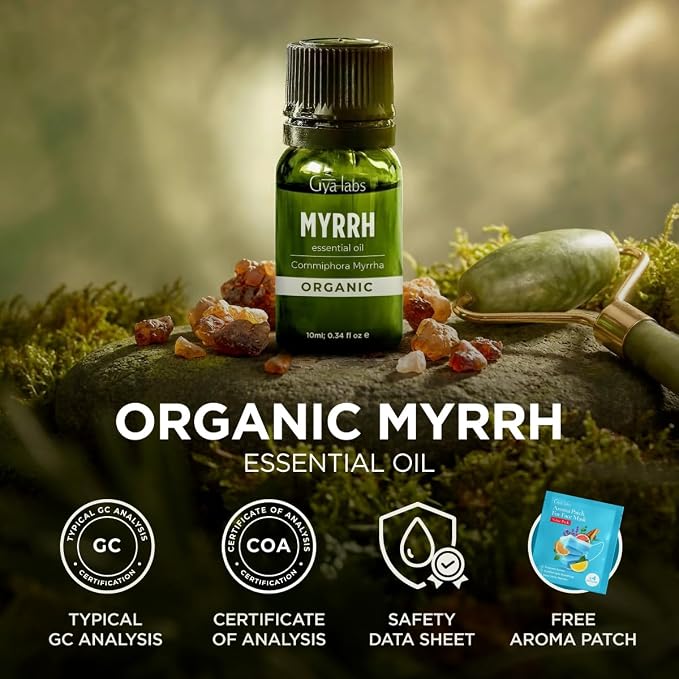 Gya Labs Organic Myrrh Essential Oil - 0.34 Fl Oz - for Skin, Hair, Diffuser, Aromatherapy, DIY Candle Making Scents