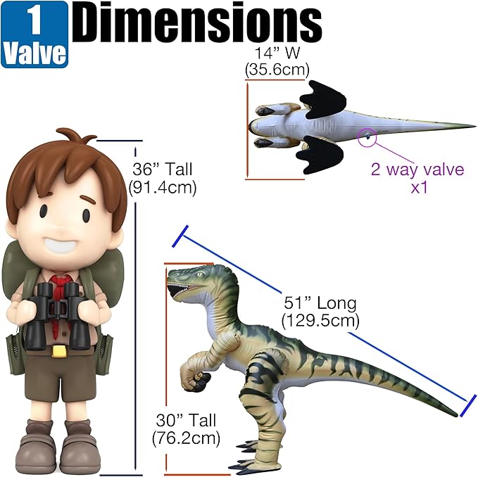 Jet Creations Velociraptor Inflatable 51" Lx30 H, Ages 3+ Dinosaur Toy – Party Decoration, Pool Play, Yard Display, Jurassic Themed Photo Prop, VBS, Green and Tan Raptor, 1 pc