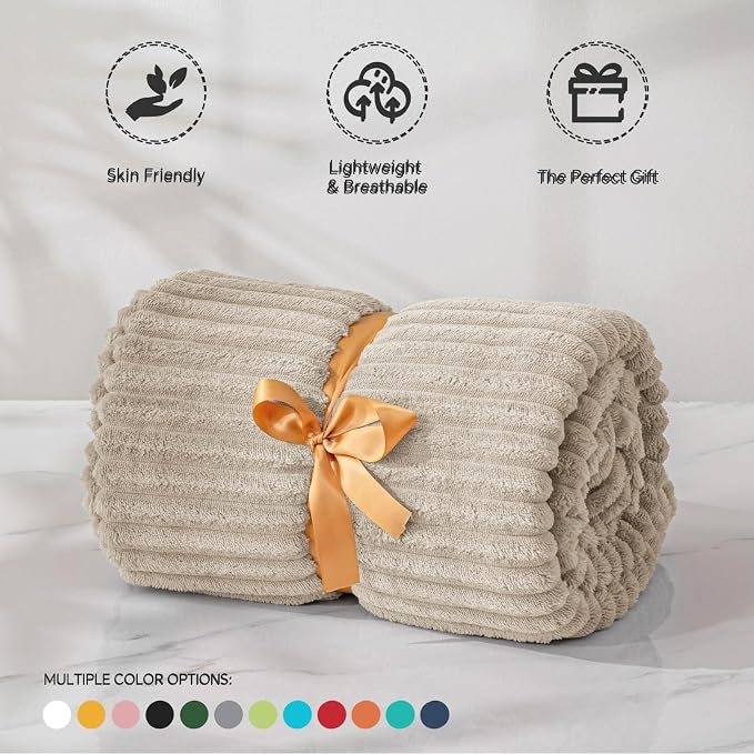 BEDELITE 3D Ribbed Jacquard Linen King Size Blankets for Bed, 108x90 Inch | Soft Warm Decorative Fluffy Blanket, Cozy Fuzzy Lightweight Plush Fleece Throw Blankets for Bed, Room Decor, Gift for Women