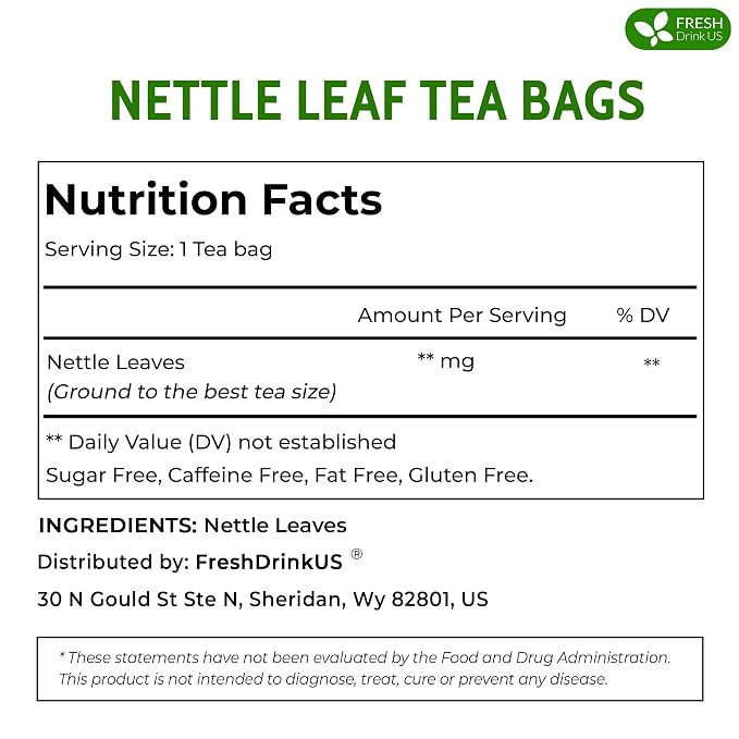 FreshDrinkUS, Premium 135 Nettle Leaf Tea Bags, 100% Natural & Pure, Stinging Nettle Leaf Tea, Burn Nettle, Stinging Nettle, Stinger Tea, No Sugar/Caffeine/Gluten, Vegan