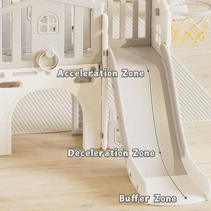 YUFU 9 in 1 Toddler Slide, Kids Slide for Toddlers Age 1-3, Toddler Climber Slide with Ring Toss, Tunnel, Corridor and Basketball Hoop, Toddlers Indoor Outdoor Playset (Beige+Gray)